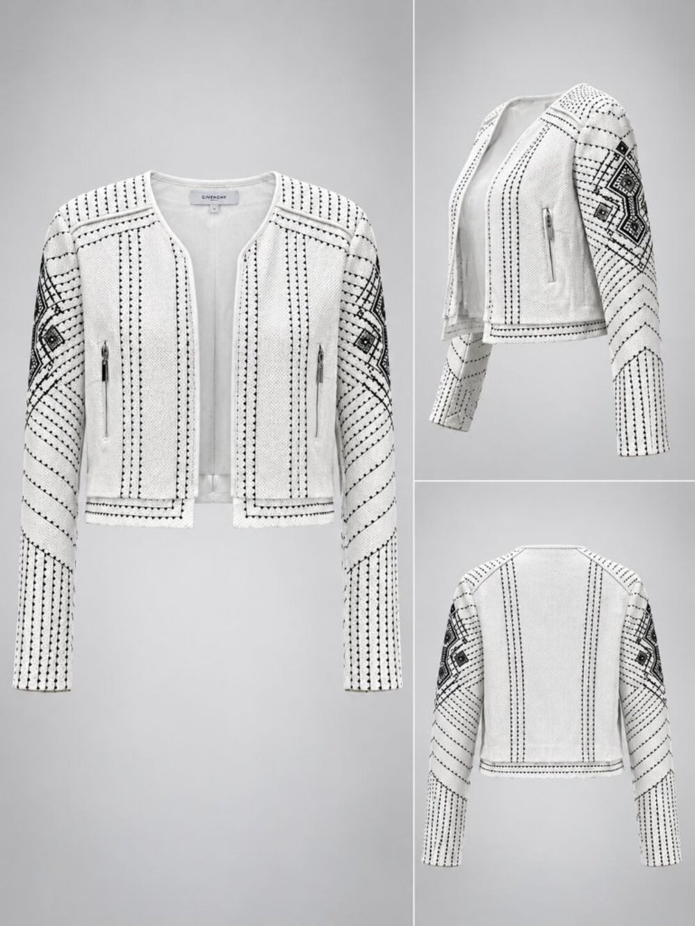 Nygard Womens Aztec Pattern White & Black Cropped Jacket Size L